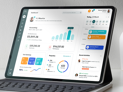 Dashboard Property Management accounting building maintenance calendar chart crm software customer engagement dashboard ui financial help desk icon landing medical software mockup navigation project management real estate task management ticketing system transaction ui ux