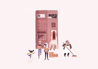 Sweep and move boston boxes brick brownstone character character design community family flat friends illustration love moving new york sweep sweeping