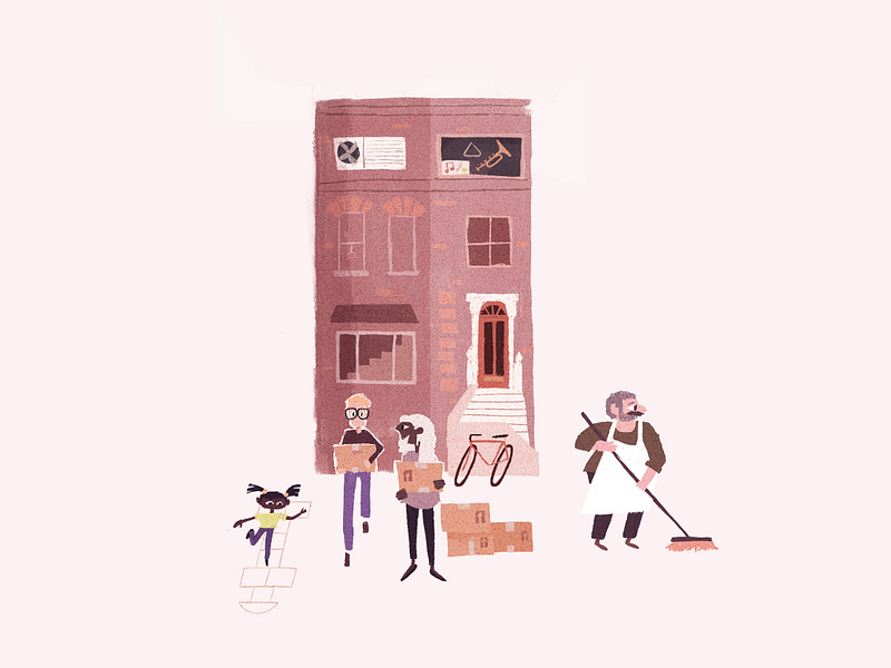 Sweep and move boston boxes brick brownstone character character design community family flat friends illustration love moving new york sweep sweeping