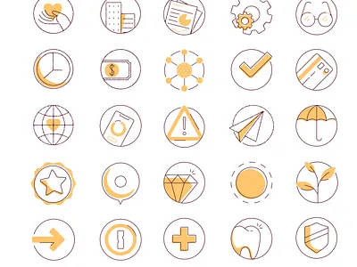 Monoweight icons badge credit card diamond glasses growth heart icon set iconography icons illustration linework minimal mono monoweight reports simple star umbrella warning yellow