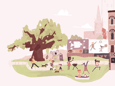 Community Park bbq boston character community dog friends garden illustration kids landscape mural nature new york outside park philadelphia teamwork tree yoga