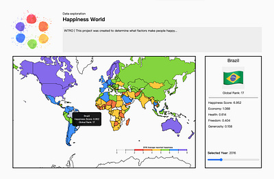 Happiness World d3js data map visualisation