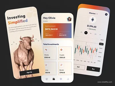 Investment App Concept analysis case study concept dashboard design etherium finance financial app fintech gradient interface investment investment app ios market money service stock market trading ui
