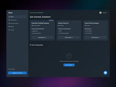 Logistic app design aside blue branding card dark darkmode darkui dashboard empty state gradient graphic design product product design saas software trading ui ux web app webdesign