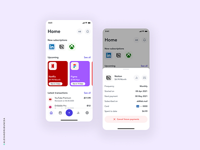 Subscription Management app challenge design figma flat minimal mobile popular shot ui ux