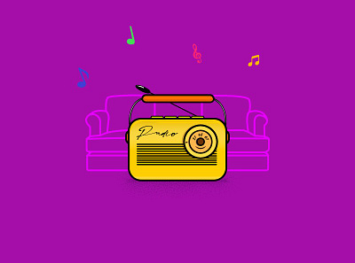 radio 100days dribble dribble shots illustration melody minimalist music radio sofa vintage