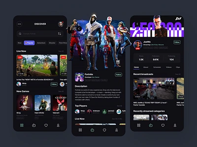 Game Streaming App app clean cod warzone design flat fortnite game streming joewo live streaming mobile ui