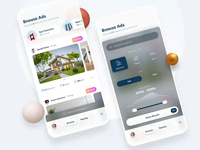 Real Estate App app app design clean figma filters houses ios ios 14 ios design iosapp mobile mobile app mobile design mobile ui properties realestate search ui user interface design userinterface
