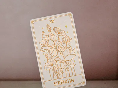 Tarot Card VIII Strength Design astrological astrology card deck card design card designer deck of cards floral floral illustration handlettering illustration lettering line art lotus flower playing card playing cards tarot tarot card tarot cards tarot deck tarot design