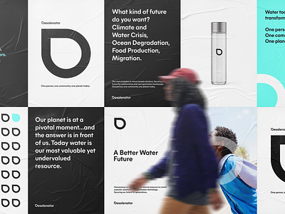 Brand Application for Desolenator. brand branding climate climate change copy d logo eco fly poster impact logo narrative story typography water water drop water logo