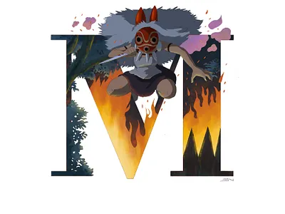 M for Mononoke 36 days of type 36daysoftype design ghibli illustration procreate studio ghibli typography