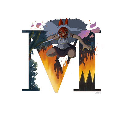 M for Mononoke 36 days of type 36daysoftype design ghibli illustration procreate studio ghibli typography