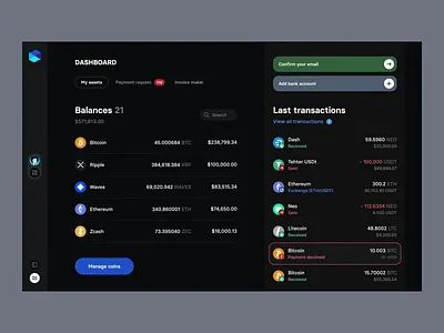 Crypto wallet balance binance blockchain coinpayments crypto cryptocurrency dashboard defi design eth exchange fintech investment payment product swap trading ui ux wallet