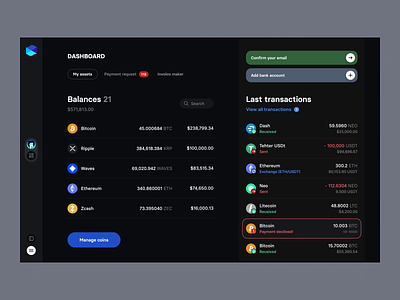 Crypto wallet balance binance blockchain coinpayments crypto cryptocurrency dashboard defi design eth exchange fintech investment payment product swap trading ui ux wallet