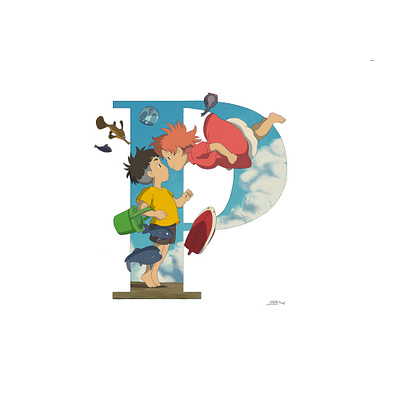 P for Ponyo 36 days of type 36daysoftype design ghibli illustration ponyo procreate studio ghibli typography