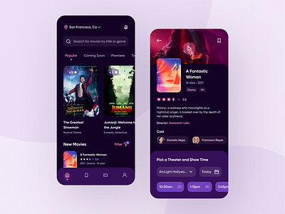 Movie App app app design cinema design figma film interaction design mobile app mobile app design mobile ui movie movie app theater ui ui ux ui design uidesign uiux user interface ux design