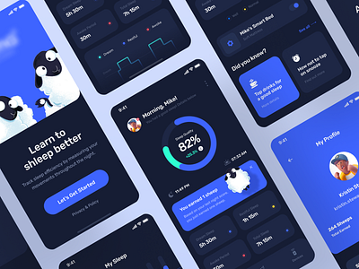 Sleep Tracking App - Mobile App clean dark dark mode flow layout mobile mobile app mobile ui mobile uiux mobile ux product productdesign sleep sleep app sleep track sleep tracker styleguide