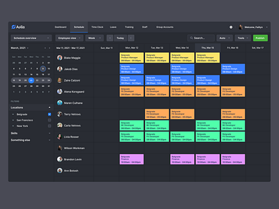 08/ Schedule - Dark calendar dailyui dark dark mode dark theme dark ui dashboard saas design schedule ui user experience userinterface userinterfacedesign webapp design webapplication week view