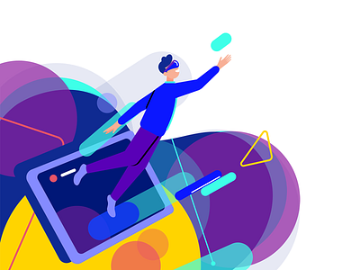 Virtual Reality Vector Illustration 2d asset animation design augmented reality flat vector geometry information technology landing page illustration lottie animation ui design uiux vector graphics vector illustration virtual reality vr design vr headset