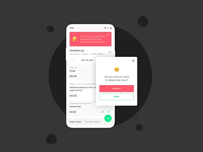 Vremen.co — time tracking app (Series 4) app design clean ui emoji flutter flutter app development light ui mobile app mobile design time management time tracking time tracking app ux design