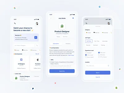 Job Finder App app app design blue clean design job finder jobs layout mobile uiux