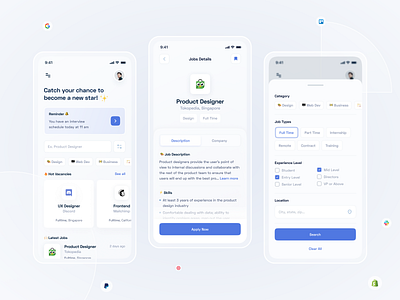 Job Finder App app app design blue clean design job finder jobs layout mobile uiux