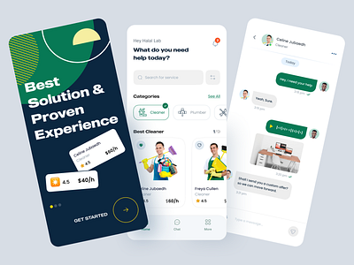 Service App chat clean color freelancer handy man job minimal mobile app on boarding on demand service ship ui ux