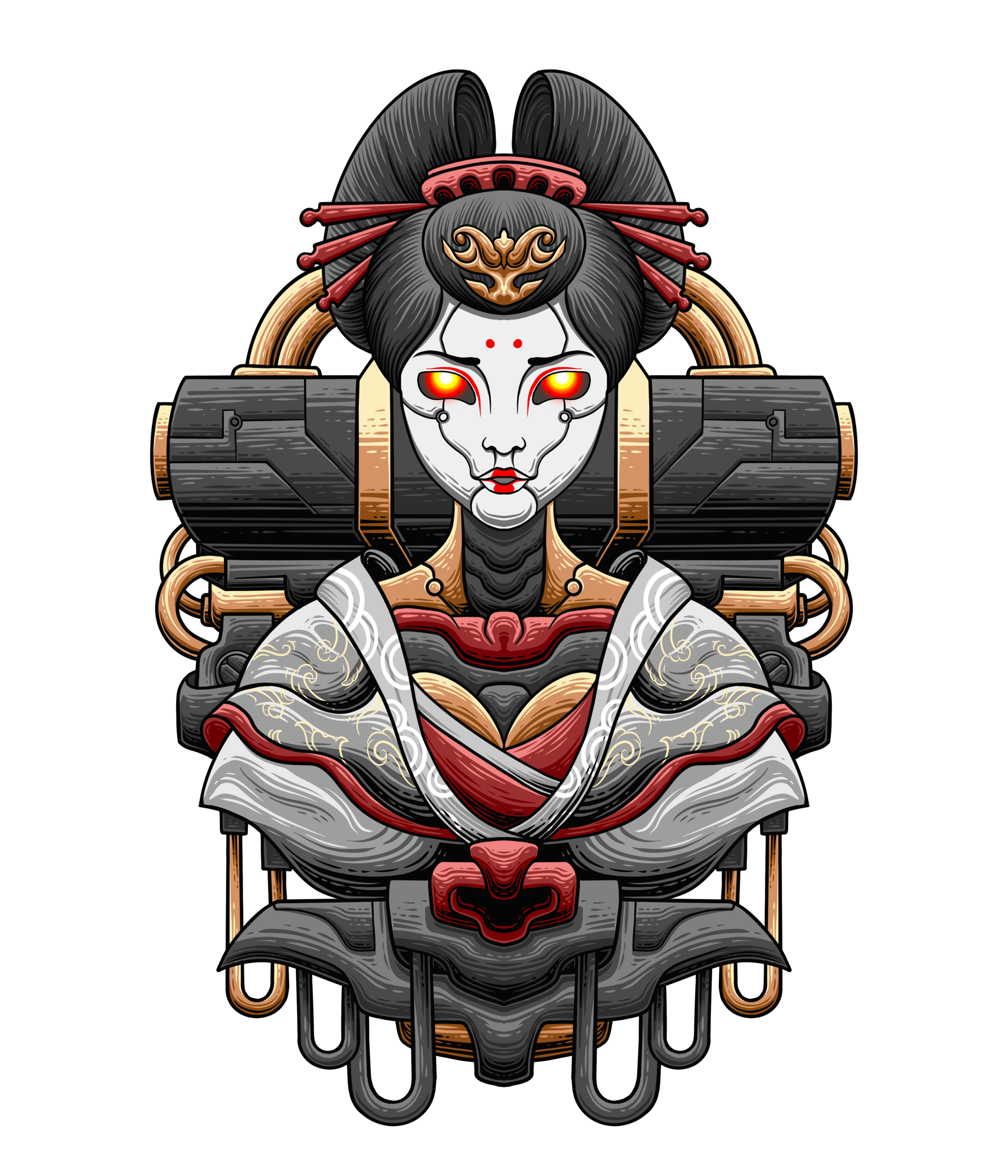 Mecha Geisha 3 animal apparel branding classic clothing design geisha girl graphic design illustration japanese logo machine mechanical vector woman