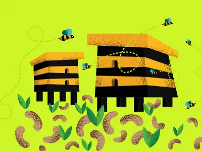 Honey pack illustration bee beehive cartoon cashew fly honey illustration image nuts package