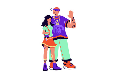 Couple african american asian character clothes couple design fashion flat hiphop illustration man people rap sneakers streetwear style subculture tattoo vector woman