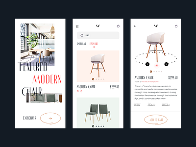 Furniture Shop 3d view buy chair clean ecommerce ecommerce design furniture store halallab layout minimal mobile app onboarding product details shop ui ux