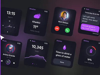 Apple Smart Watch Interface Design aftereffects animation applewatch darkmode design figma graphic design layout minimal smartwatch userinterface ux watch web design