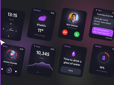 Apple Smart Watch Interface Design aftereffects animation applewatch darkmode design figma graphic design layout minimal smartwatch userinterface ux watch web design