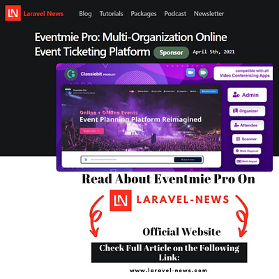 Eventmie Pro is on Laravel News best online ticketing system laravel laravel developer laravel development online event ticketing system online events sell event tickets online virtual events web development