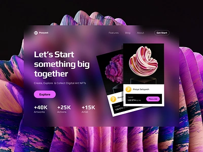 NFT Header UI Design and objective Illustrations. 3d 3dmodels blender clean ui creative glass illustration landingpage material mobile app nft trend ui ux