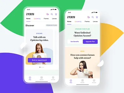 Eyebou - Mobile App app application banners branding clean colors contact lenses design digital eyecare eyes glasses ios logo minimal mobile oval shadow subscription ux