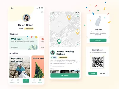 Waste sorting app consious brands design ios map mobile app profile recycle reward sorting ui