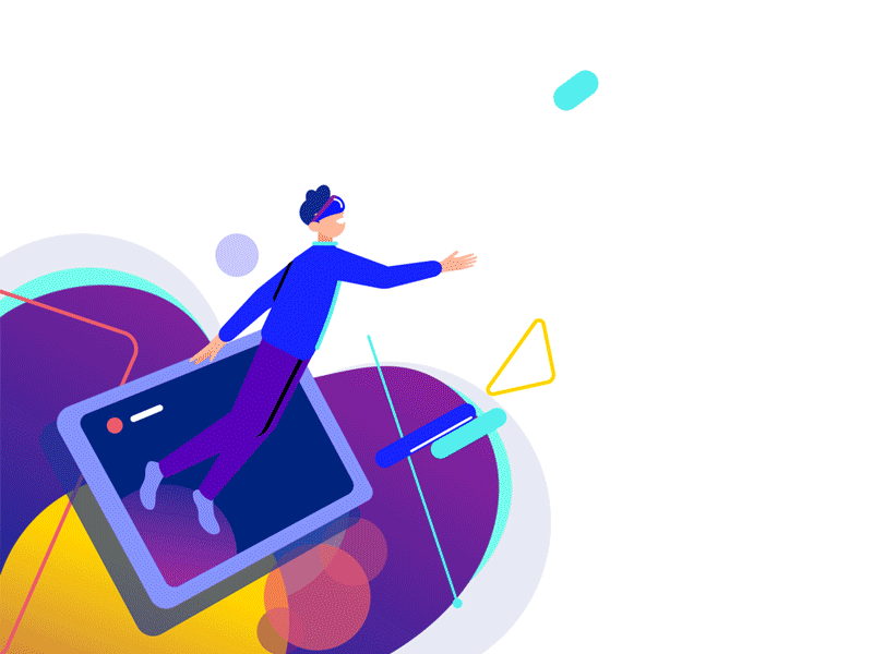 The World of VR abstract geometry animation 2d animation design augmented reality cyberspace futuristic ui gif animation information technology landing page ui lottie animation lottiefiles motion design motion graphics oculus uiuxdesign vector illustration virtual reality vr headset