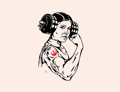 Tough Princess abstract bodybuilder bodybuilding branding design digital art double meaning flat illustration leia line art logo minimal princes princess leia rebels starwars vector weightlifting wit