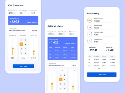 EMI Calculator app auto branding car dealer compare concept ui ux