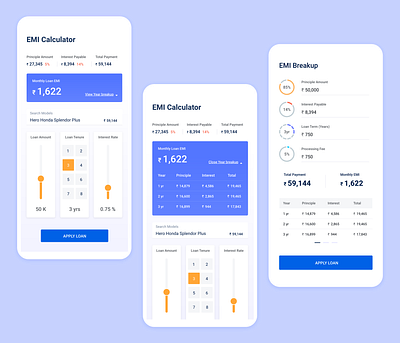 EMI Calculator app auto branding car dealer compare concept ui ux