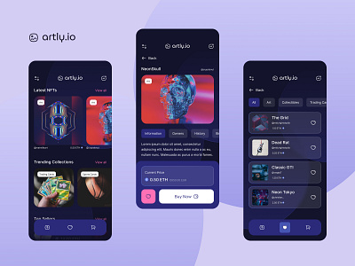 artly.io NFT Marketplace adobe art cards checkout commerce crypto favourites figma marketplace nft product prototype sketch spline trading ui xd