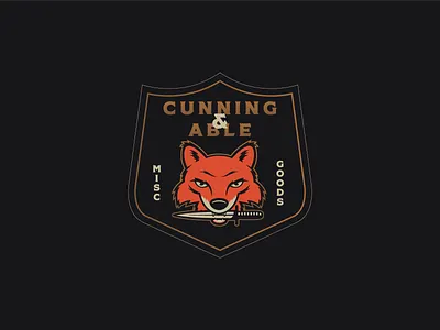 Cunning & Able badge branding fox illustrator knife logo