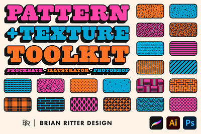 Pattern + Texture Toolkit brushes design illustration illustrator patterns photoshop procreate surface design swatches textures