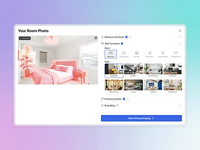 Virtual Staging App with AI furniture photo virtual staging