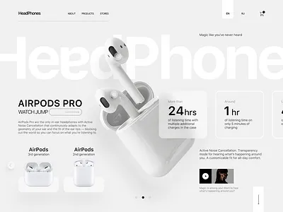 Headphones E-commerce Website airpods airpods pro apple inspired audio gadgets digital store e commerce e commerce website futuristic design interactive elements layout modern ux platform design product showcase responsive web tech product ui design user friendly ux design web design website