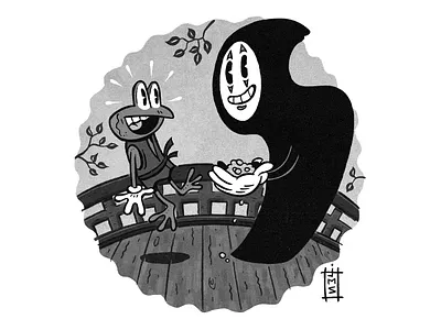 No-face & Aogaeru bristol digital illustration ink miyazaki no face rubberhose spiritedaway