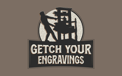 Getch Your Engravings Logo blue collar charcoal engraving graphic design leather logo masculine press machine printing press round logo sand silhouette vector vintage