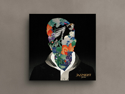 Jazznight — Album Cover album artwork album cover collage gowe illustration jazznight lp ohara koson portrait public domain silhouette