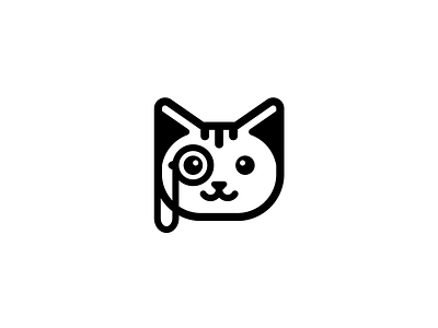 Detective Cat animal black brand branding cat cool detective friendly fun geometric identity logo minimalist monocle pet search simple smart trace track